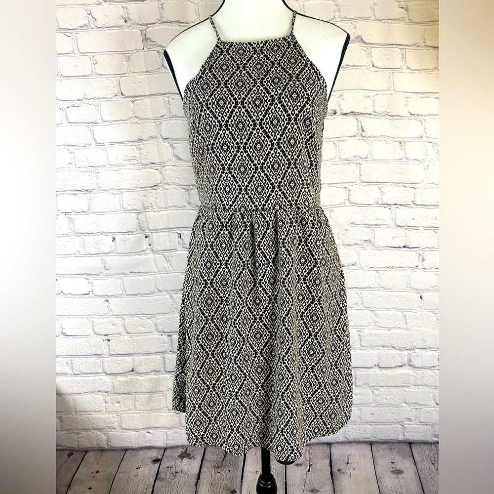 Maurice’s Boho Cream & Black Mini Dress Geometric Medium Aztec Print Summer